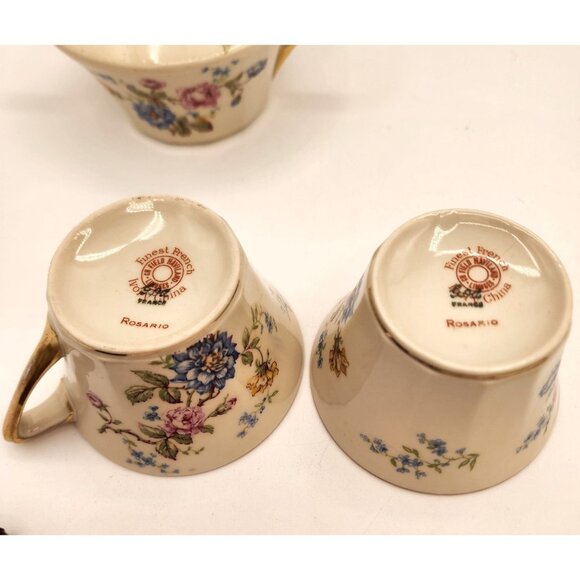 Vtg Limoges France Lidded Sugar, Creamer, 2 Cups Haviland, Charles Field Rosario - Picture 11 of 16